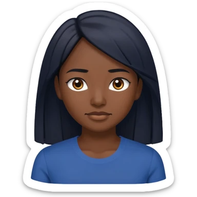 Una donna con una maglietta a mezze maniche blu scuro,capelli lisci  e lunghi e mori occhi marroni sticker