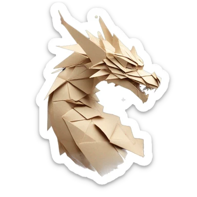 Sparkling patterned Beige Origami dragon with a dried flower crown made of newspapers intricate patterns surrounded by fairy lights nebula galaxy stars swirls iridescent holographic  sticker