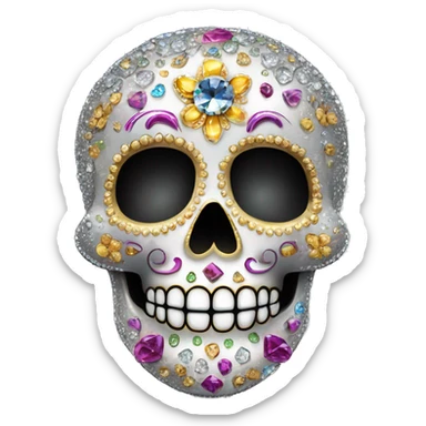 Realistic single isolated decorative sugar skull with sparkling diamonds and rhinestones  sticker
