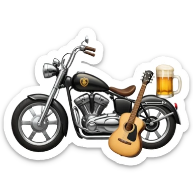 We're creating a quiz for a New Year's Eve team. The idea is that people have to guess which emoji belongs to which person from three emojis. Now it's up to you to make one whole emoji from the following three emojis.  🏍🎸🍻 sticker