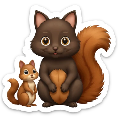 black and brown cat next to a squirrel  sticker