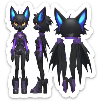 cool edgy beautiful pretty anthro godly colorful black shiny fantasy elegant nargacuga-bat-cat-Fakemon wearing a collar, techwear punk style, full body sticker