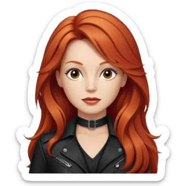 Lee Purcell with long red hair, black outfit sticker