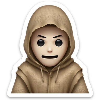 creepy sinister man with burlap sack over head, dark atmosphere, menacing stance sticker