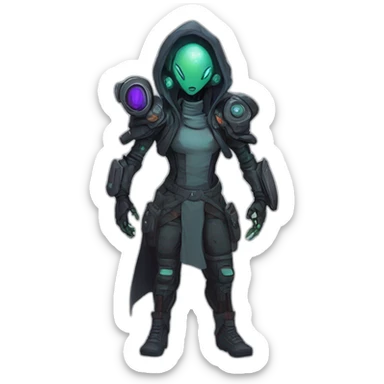 cyberpunk alien character desing scifi roguelike rpg style inspired by slay the spire digital art sticker