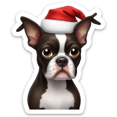 Dark brown Boston terrier dressed as Santa Claus sticker