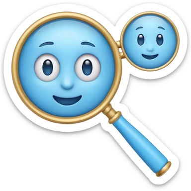 A toy-like 3D blue magnifying glass emoji, chunky proportions, soft plastic texture, bright sky-blue color, subtle highlights, simple and playful emoji style, clean background, centered sticker