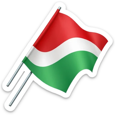 A red flag with a vertical and horizontal white stripe and two diagonal green stripes. Apple flag emoji style sticker