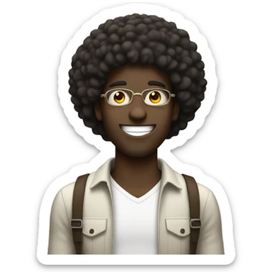 happy black guy with afro holding peace sign sticker