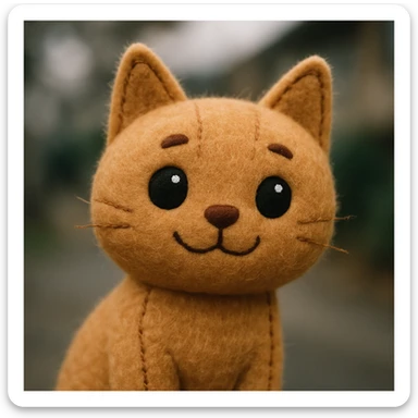 plush portrait of a smiling cat with big eyes, soft fur, and a cute expression sticker