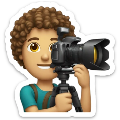 Male Photographer Caucasian curly brunette holding camera sticker