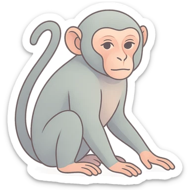 Edit the image to depict a monkey as the symbol of the year in Feng Shui, in a Chinese Eastern style. Use thin, clean contours and soft rounded shapes. Apply a pastel palette with colors #98B5BC, #B5B3C1, #C9A3C9, #E4C0CA, #F7DCD1, #F7C0AA. Include detailed shadows and highlights with soft lighting. Keep the silhouette and appearance as in the reference. Make it less cute and without decorative elements. Transparent background. sticker
