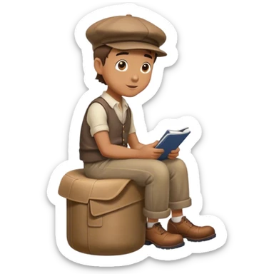 Man with giant lump in his lap in the shape of a cylinder running down the side of his leg but contained within his pants with the newsboy hat (flatcap) sticker
