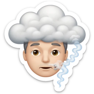 A male squinting his eyes but the mouth is blowing out sticker