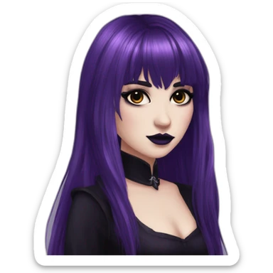 Elissabat -with bangs -long-hair-dark-plumpurple-and-black-vampire-goth-makeup-pinkeyes-romanticgothcloses-bat sticker