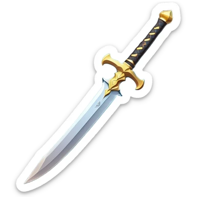 Clash of Clans aesthetic: Cinematic Playful Sword Emoji, rendered in a 3D vector-style similar to standard emojis with minimal shading and bold, simplified shapes. A compact, isometric blade with a gleaming, intricately designed hilt and a razor-sharp edge, softly glowing with a heroic, battle-ready charm. Simplified yet unmistakably iconic, highly detailed and consistent, glowing with a soft radiant brilliance and high shine. Stylized with a touch of medieval finesse and a soft glowing outline, capturing the essence of a legendary sword with a friendly, playful vibe! sticker