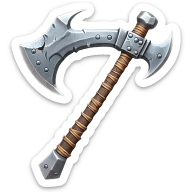 savage barbarian axe object icon, spiked double blade, battle-worn metal, scratches, heavy fantasy weapon, 3D cartoon, mobile game icon style, centered, clean background, no text, no watermark

 sticker