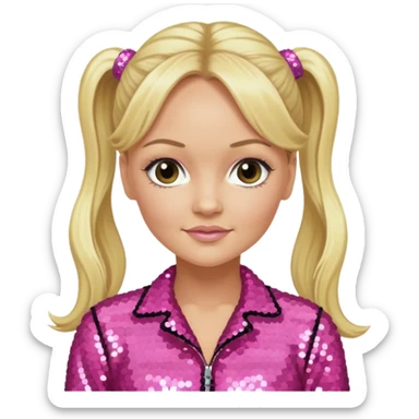 Emma Bunton from Spice Girls with long blonde two high ponytail hair, pink sequin outfit sticker