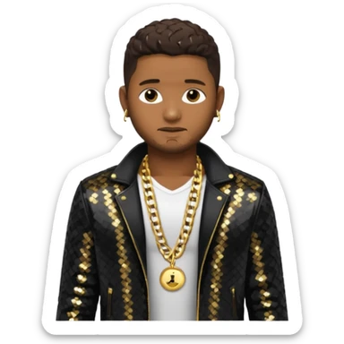 Usher with dark brown hair, black sequin jacket, shirtless with necklace  sticker