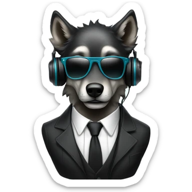 A beautiful cyberpunk Wolf black tie wearing sunglass and headphones sticker