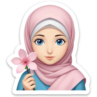 Turkish beautiful finish Konya girl blue eyes with hijab islamic dress and had on her hand sakura sticker