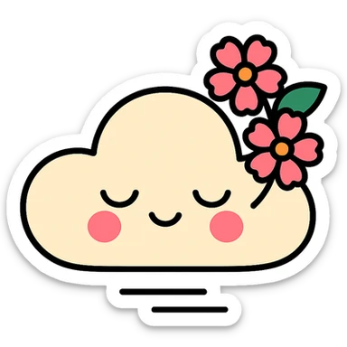 feminine adult vanilla cloud doe with rosy cheeks and cherry flowers, floating gracefully, minimalist style, brand identity, social media sticker