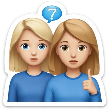 Two girls one with blond hair and one with brown hair both blue eyes with speech marks saying  six seven  sticker