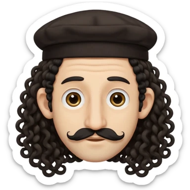 jewish jew man's face, wearing a tiny black kippah and 2 curly long hair strands near the ears, big nose, only face, no body, no mustache sticker