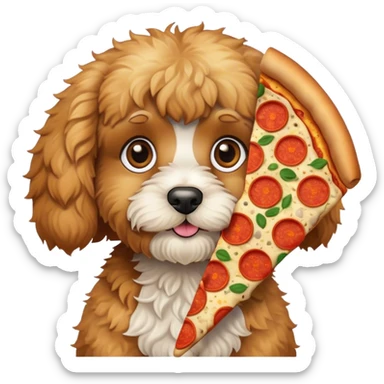 cockapoo with pizza sticker