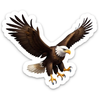 cinematic-eagle-realistic-full-body-soaring-emoji,-massive-wings-spread-wide-against-the-open-sky,-sharp-beak-curved-and-powerful,-piercing-golden-eyes-scanning-the-land-below,-strong-feathered-legs-tucked-tight,-dark-brown-feathers-contrasting-against-the-clouds,-simplified-yet-realistic-focused-features,-highly-detailed,-glowing-with-a-regal-majestic-glow sticker