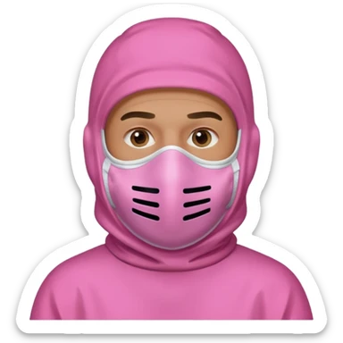 man in pink protection clothes with full-faced pink mask covered whole face sticker