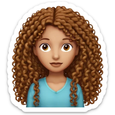 Haz un emoji de una chica un poco morena de piel, pelo largo rizo , flaca sticker
