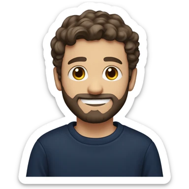 White boy with dark brown medium length wavy hair and a beard and mustache and the prettiest hazel eyes in a navy sweatshirt gently smiling arms crossed sticker