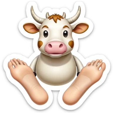 A cow-headed Saturn planet hybrid standing on huge human feet with toes, with Saturn's rings tilted around the middle of the body sticker