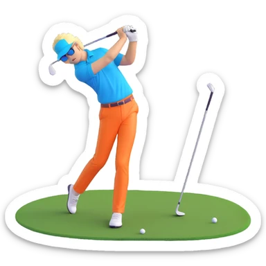golfer with mullet hairstyle, sunglasses, vibrant pants, swinging a golf club sticker