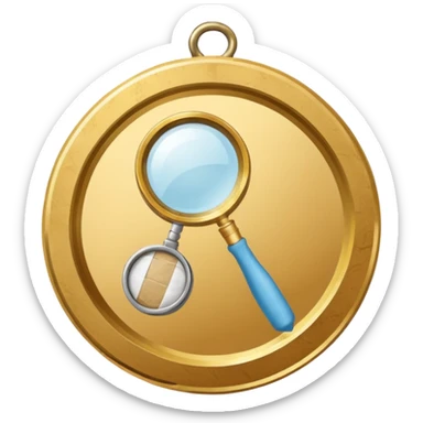 gold medal with bandage and a magnifier engraved on the center sticker