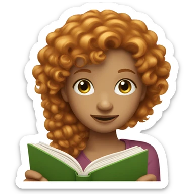 Ginger curly haired girl reading book, green eyed  sticker