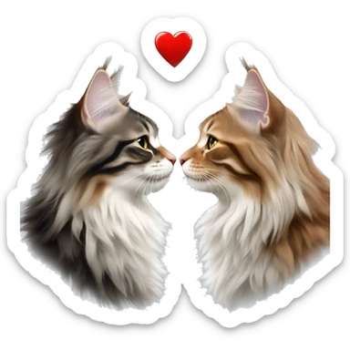 Two Maine coons of different colours kissing with a love heart  sticker