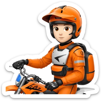 dirtbike rider in orange gear signing autographs sticker