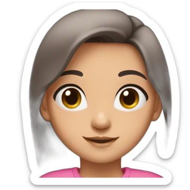 A Girl with black hair and brown eyes with smile and she wair pink shirt sticker
