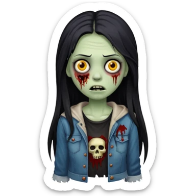 white girl like a zombie with black long hair sticker