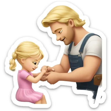 blonde babydaughter gives blonde dad a manicure sticker