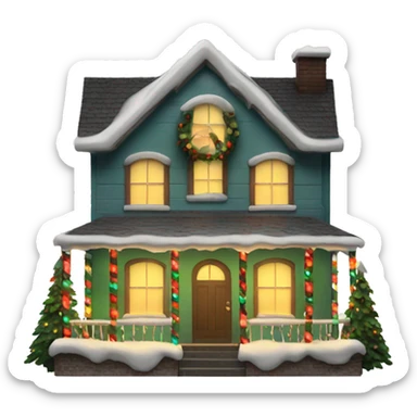 christmas house with lights on and garland sticker