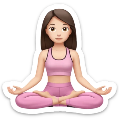 white brunette girl in light pink workout clothes meditating sticker
