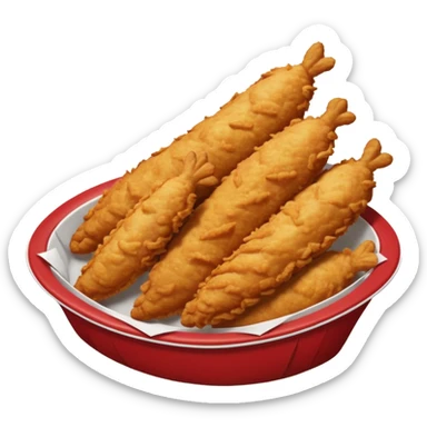 5 breaded chicken tenders of varying sizes and shapes in a red paper food boat sticker