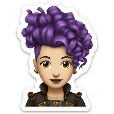 steampunk profile short hair mohawk purple Victorian wavy  on Caucasian girl with small nose round fat face sticker
