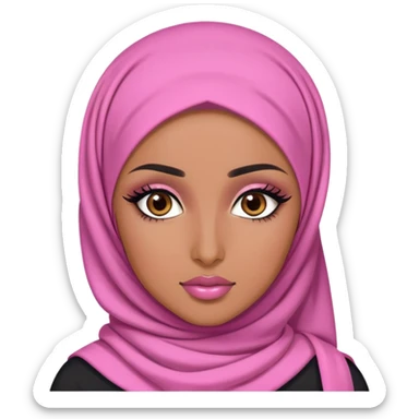 pink hijabi baddie,pretty, brown eyes, makeup, black eyeliner, long hair sticker