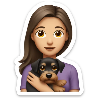 Brunette girl holding a Yorkshire Terrior sticker