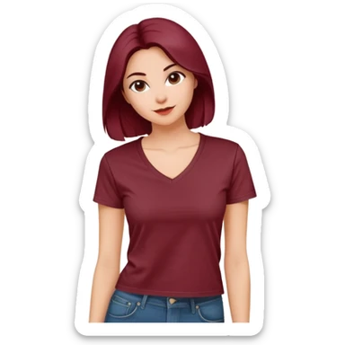 short wine red cotton V-neck t-shirt for women, cropped length, no model, only the clothing item sticker