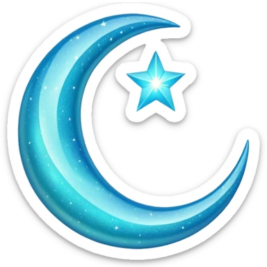 Glitter cian crescent moon sticker